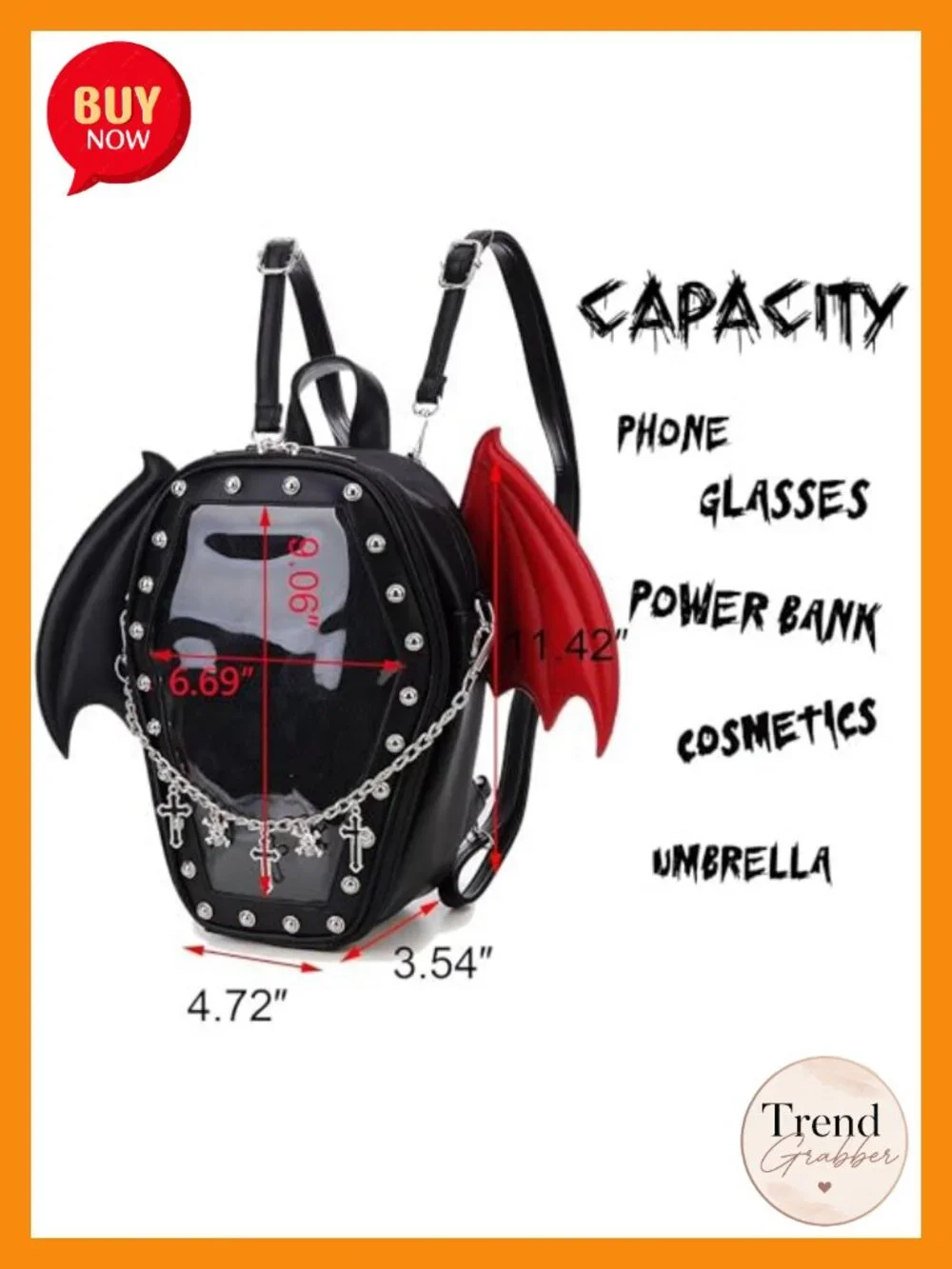 Gothic Coffin Shape Vegan Leather Ita Backpack Purse with Removable Inserts